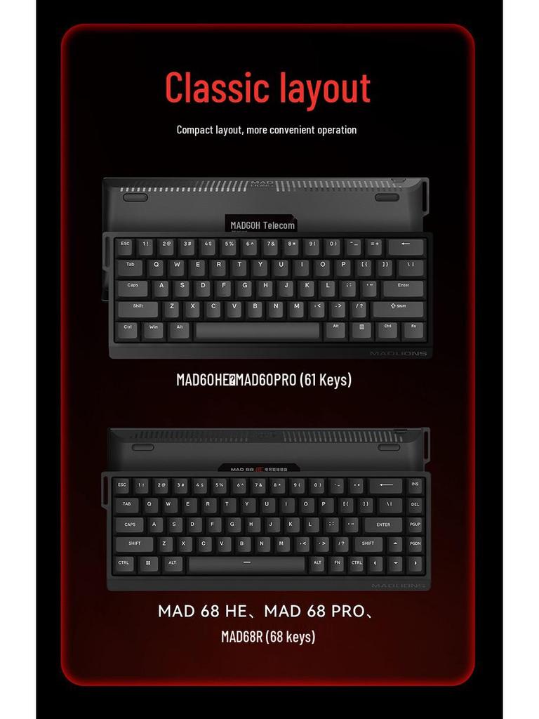MAD68Pro HE Магнитная ось, механическая клавиатура для киберспорта, 61/68 клавиш, без подсветки, для настольных игр