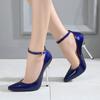 Сексуальные туфли-лодочки на высоком каблуке с ремешком на щиколотке Женская мода Дизайнерские Черные Красные Золотые Синие Женские туфли на шпильке Дамские Новые
