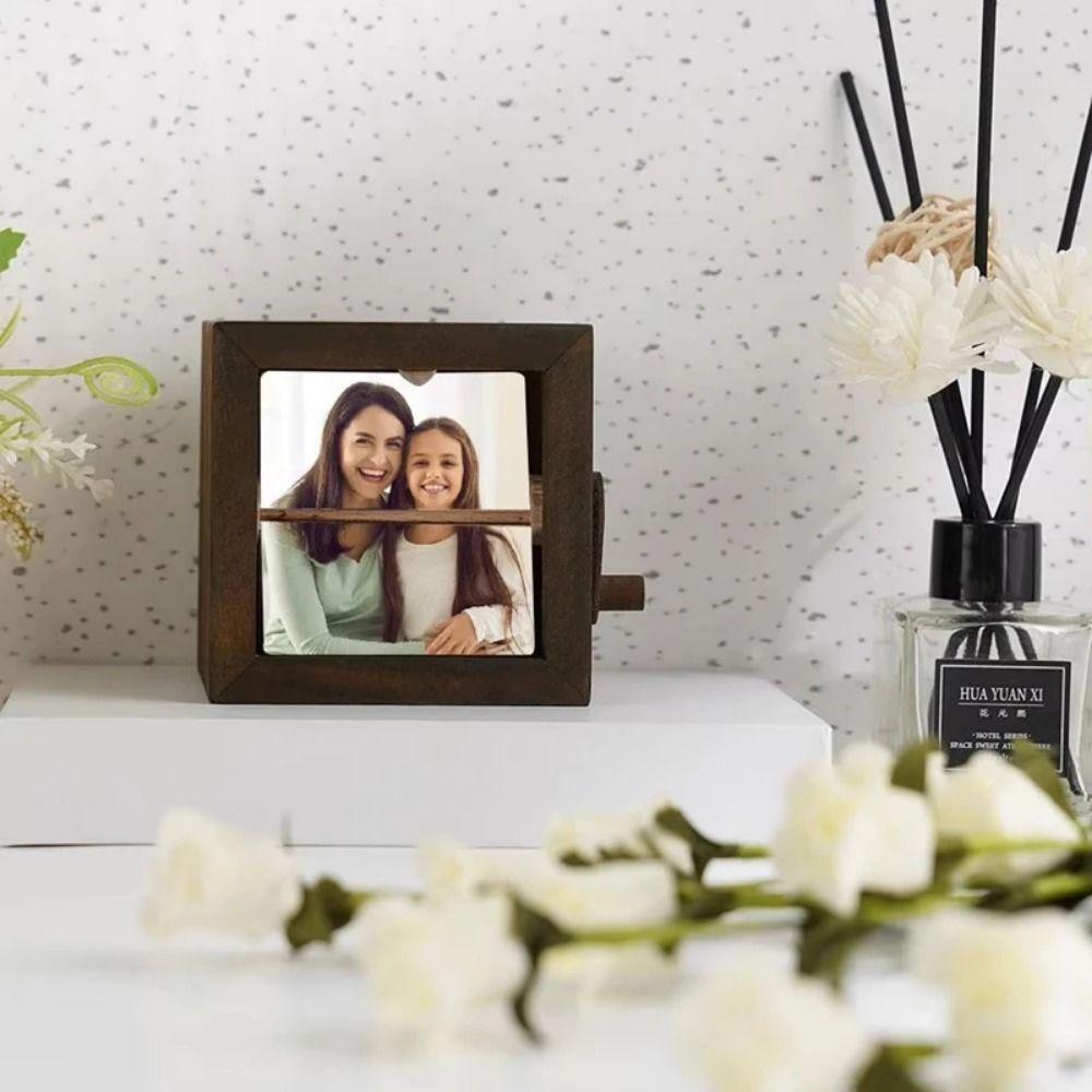 8/16 Фотографий Сделай Сам Деревянный Вращающийся Фотоальбом Светящийся Деревянный Анимированный Фотоальбом Свадебный