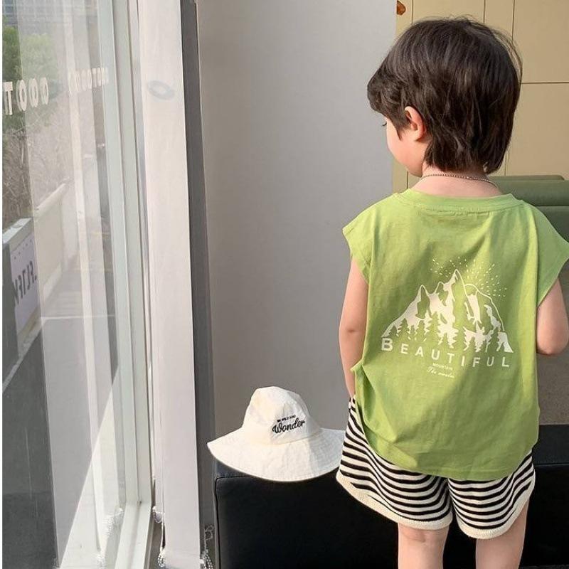 Boys 100 Percent Cotton Sleeveless Tank Top Summer Casual Vest Kids Cool T Shirt Fashionable Upper Garment