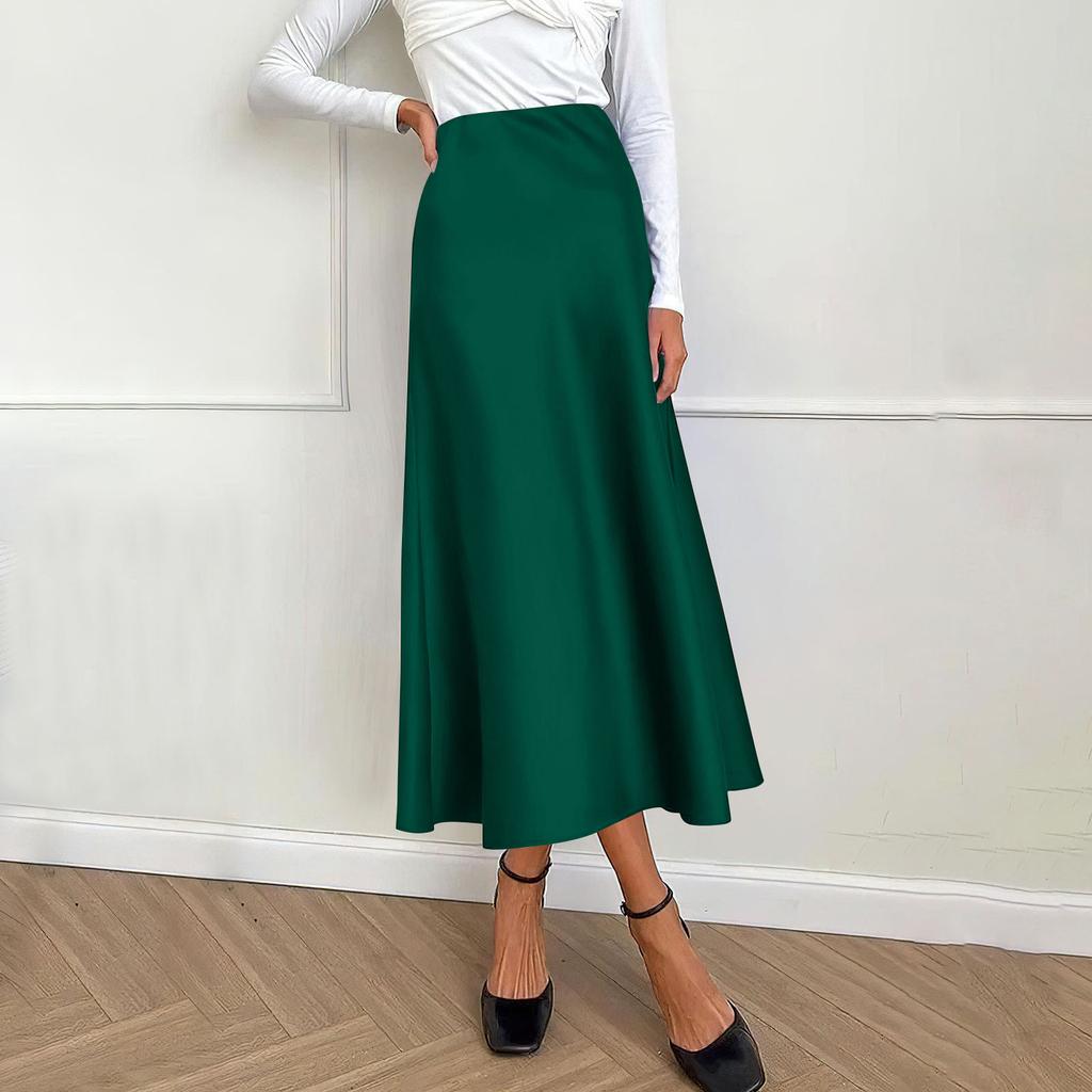 Women's Midi Satin Skirt Dressy Casual High Waisted A Line Flowy Ruffle Elegant Party Skirts