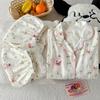 Pastoral Fairy Style Little Girl Summer Short-Sleeved Pajamas Women'S Thin Loungewear Cloud Cotton Three-Piece Set