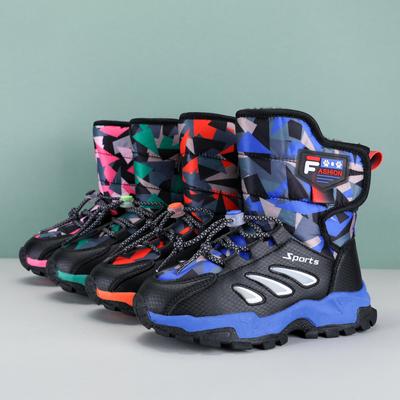 Детская зимняя плюшевая теплая спортивная обувь с высоким берцем из хлопка, зимние ботинки для активного отдыха, походные ботинки 28-38