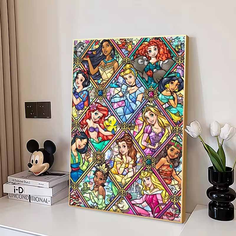 Disney Мультяшная Алмазная Живопись Портрет Группы Принцесс Диснея Иллюстрация Витражного Окна 5D DIY Искусство Набор для Вышивания Крестом, Мозаичная Вышивка Домашний Декор Подарок