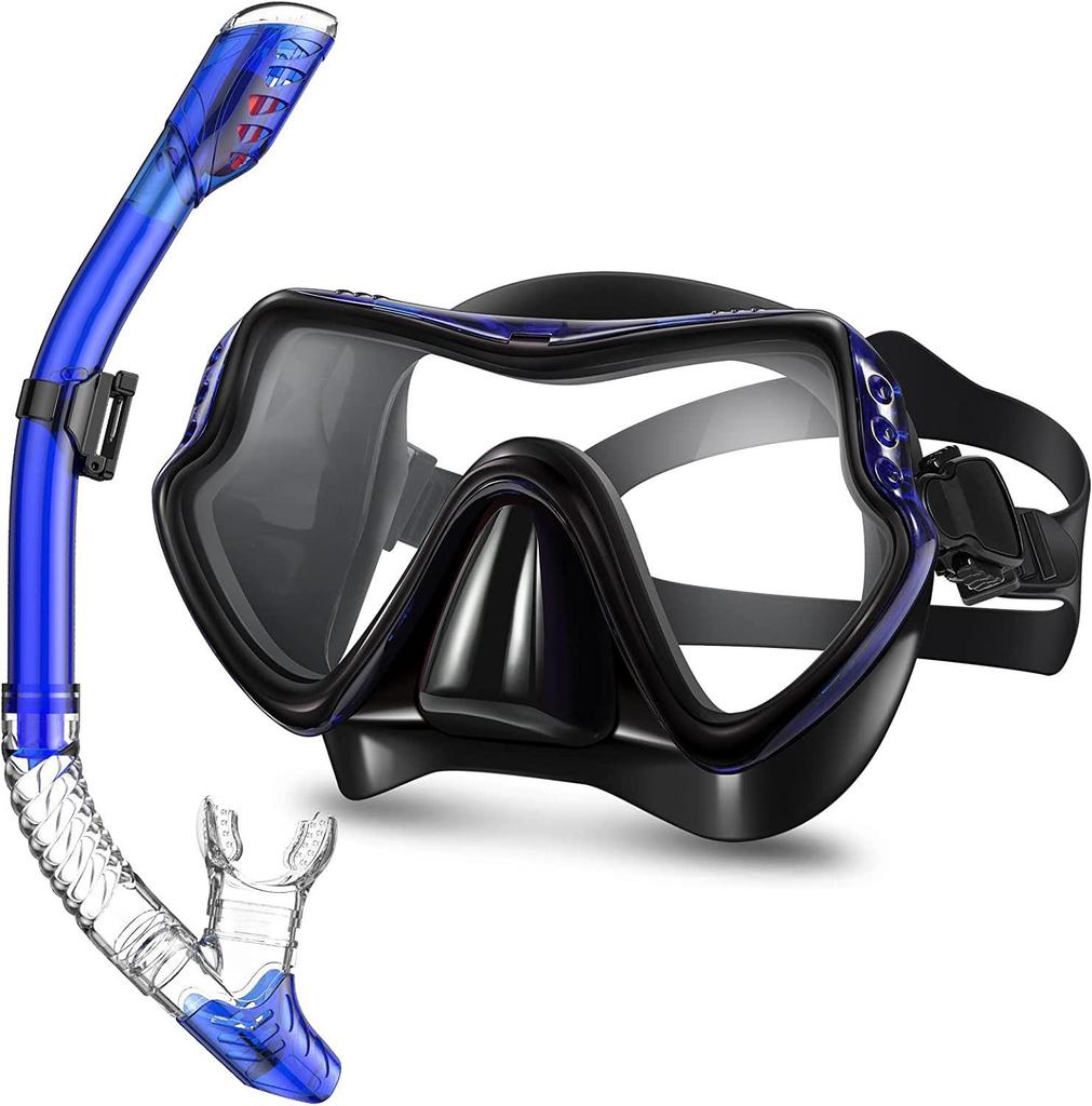 Snorkeling & Diving Set: Large Frame Silicone Mask and Snorkel for Men and Women