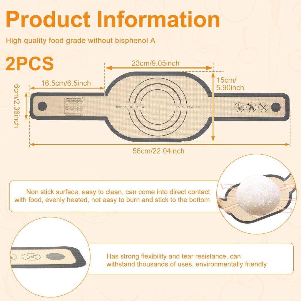 2pcs Baking Mat Dough Transfer Pad Long Handle Sling Non-Stick Bread Kneading Plate Silicone Dutch Oven Liner Kitchen Cook Tool