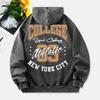 New York City Washed Hoodies Women College Letter Prints Cotton Streetwear Oversize Pocket Winter Womans Clothes