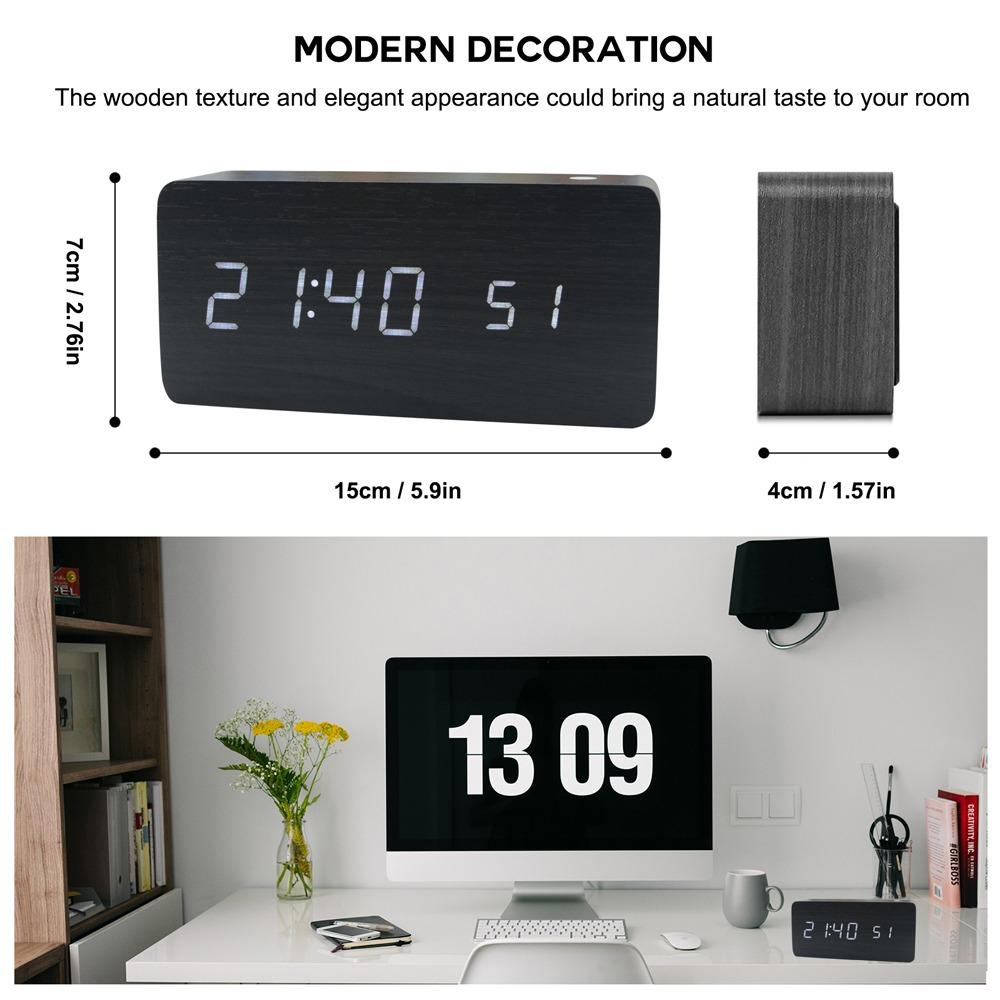 Wood Digital Clock Multi-functional Smart Alarm Clock Versatile Desktop Clock Home Use