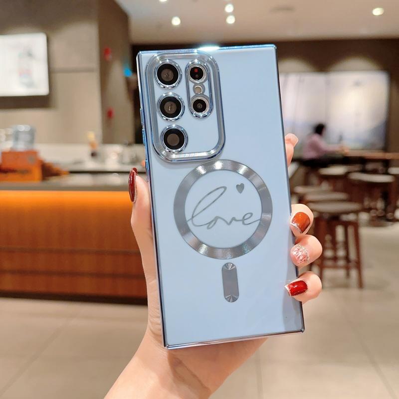 Цветное покрытие с узором «Любовь» Магнитный чехол для Samsung Galaxy и iPhone - Ударопрочный и совместимый с зарядкой