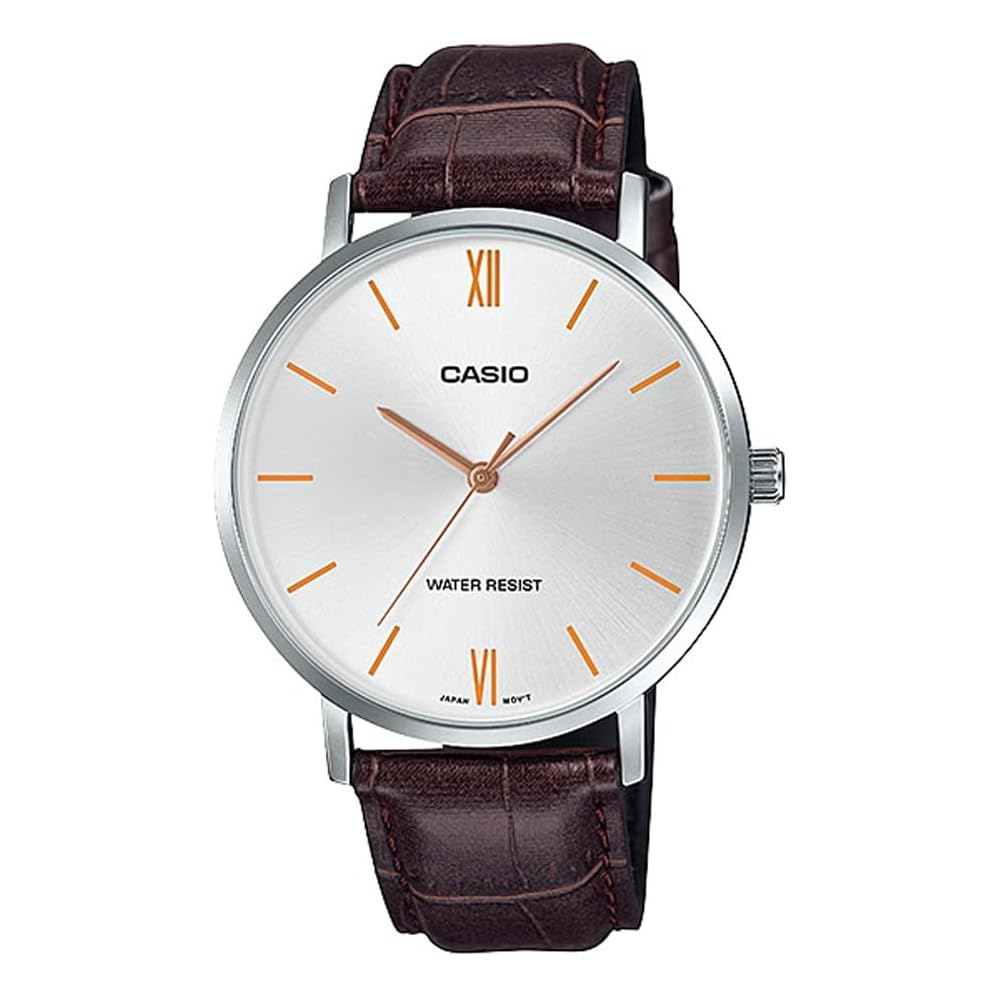Casio MTP-VT01L-7B2 Кварцевые Мужские Часы Серебристый Коричневый Кожаный Ремешок Импортная Модель