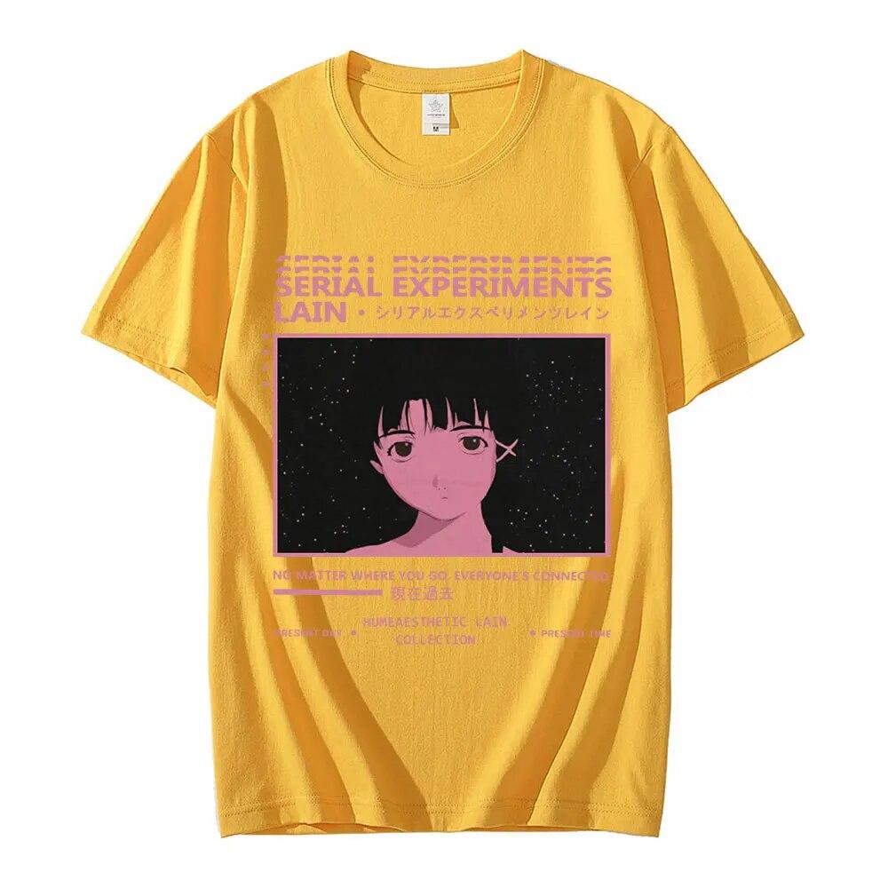 Футболка Lain с аниме-сериалом «Эксперименты» Iwakura Unisexga Girl Sci Fi Unisex Графический футболки с короткими рукавами Хлопковая уличная одежда в стиле Харадзюку