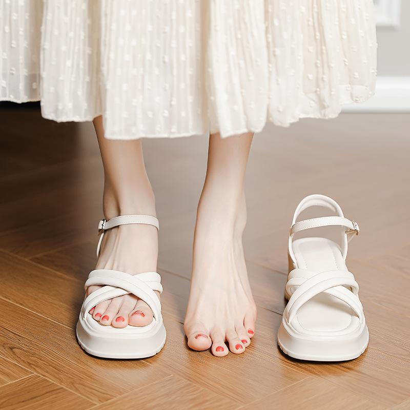 Босоножки на толстой подошве в сказочном стиле, женские летние новые, высококачественные, на мягкой подошве, на платформе, на толстом каблуке, с перекрестными ремешками, с застежкой-пряжкой на одном ремешке, женская обувь