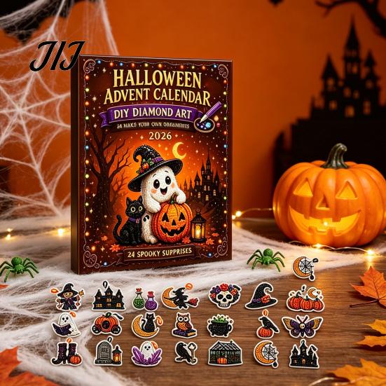Halloween Countdown Surprise Advent Calendar, Faux Diamond Art Kit, 24 Day Countdown, Creative Handmade Projects DIY Hanging Ornaments Craft