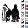 Unisex Casual And Fashionable Plush Collar Hooded Long Sleeved Floral Gradient Printing Jacket