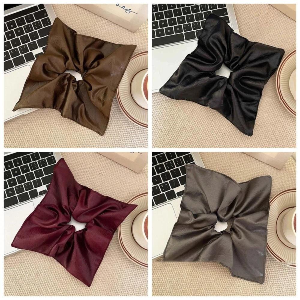 Korean Style Soft PU Scrunchies Elastic Retro Ponytail Holder Square Leather Hair Tie Gifts
