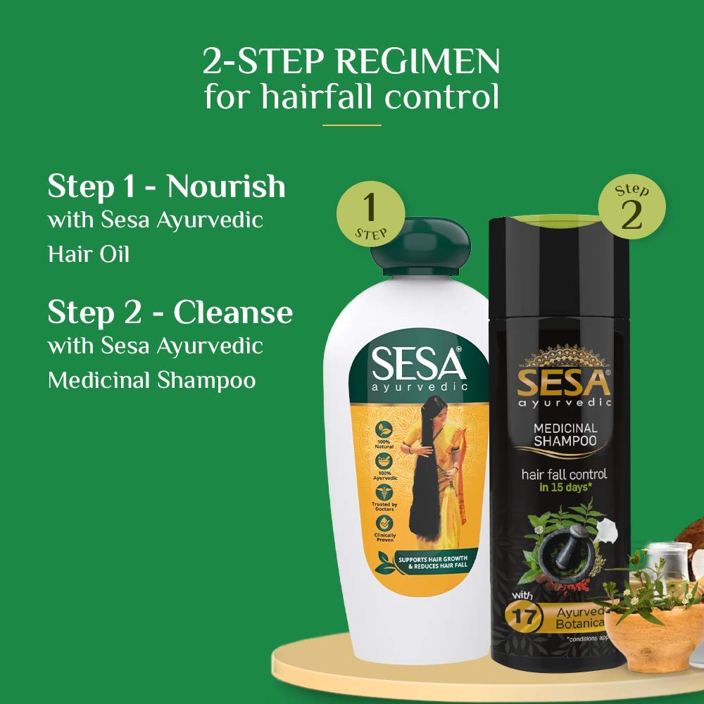 SESA Аюрведический медицинский набор для ухода за волосами для контроля выпадения и роста волос | Аюрведическое масло для волос – 200 мл и лечебный шампунь – 200 мл