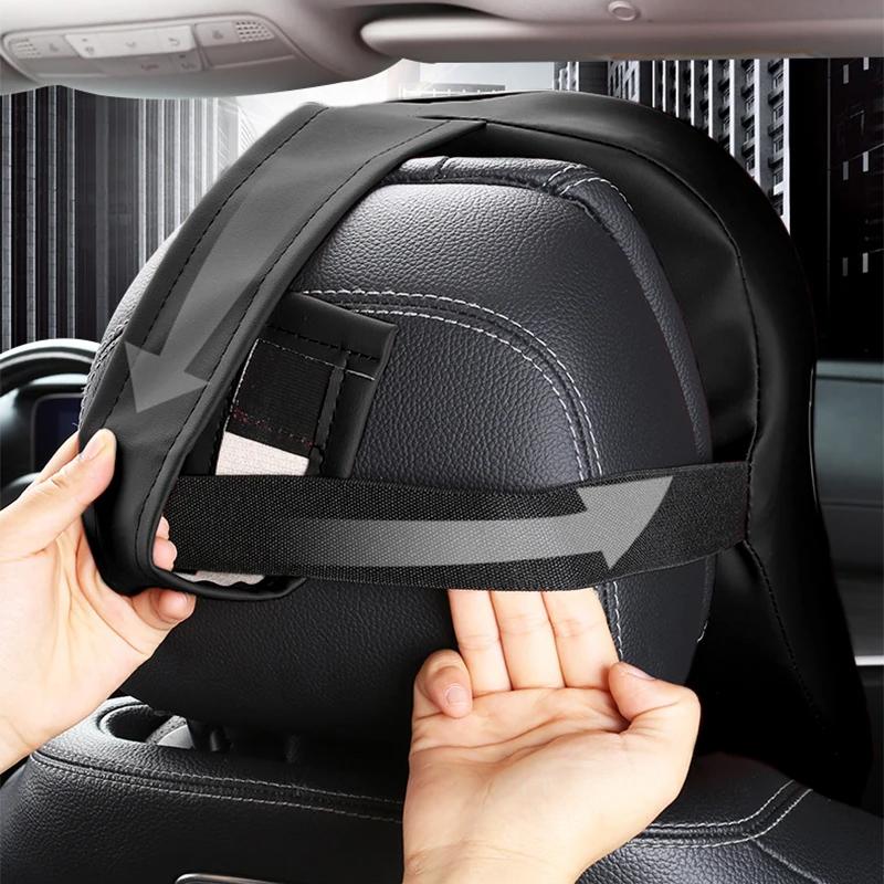 Car Neck Pillow 3D Nappa PU Leather Headrest Adjustable Head Restraint Pain Relief Travel Support Pillow Car Styling