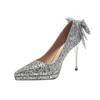 Waterproof Table Crystal Bow High Heels Socialite Temperament Banquet Sequined Bridesmaid Shoes