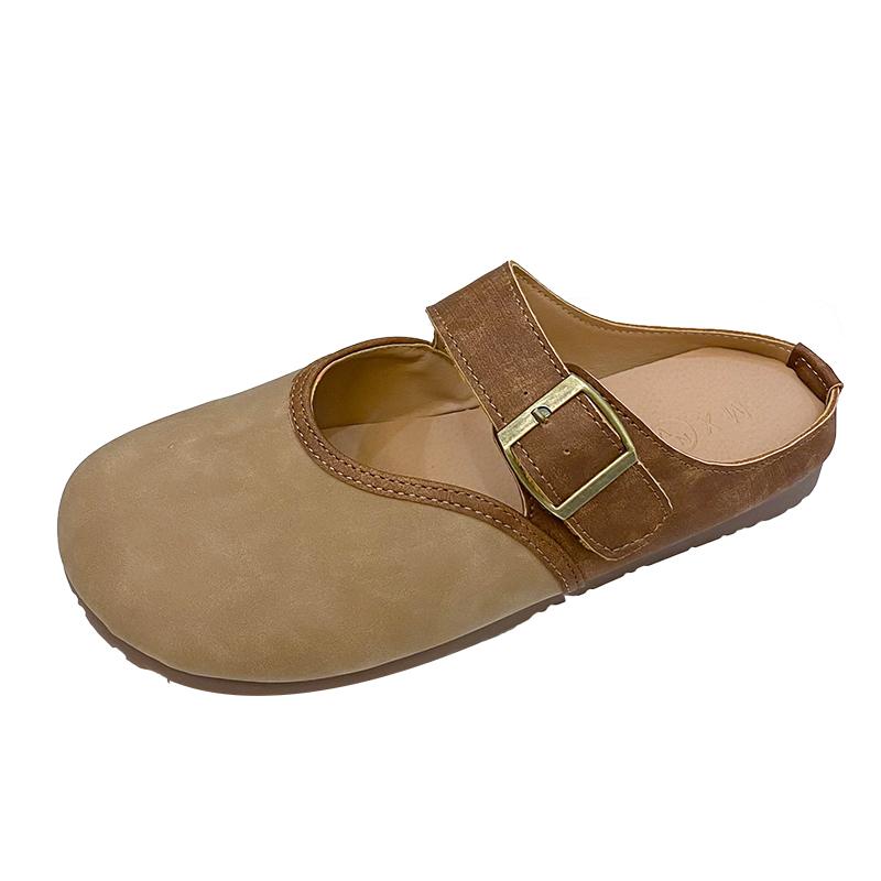 Модные женские тапочки Baotou, осенние туфли-лодочки с пряжкой на ремне для женщин, полутапочки, модные универсальные тапочки, женская обувь