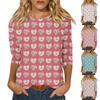 Women's Fashion Casual Round Neck 3/4 Sleeve Loose Valentine's Day Printed T-Shirt Ladies Top