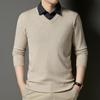 New Fall and Winter Fake Two-piece Shirt Collar Knitted Sweater for Men Stripes Fashionable Warm Skin-friendly Base Sweater