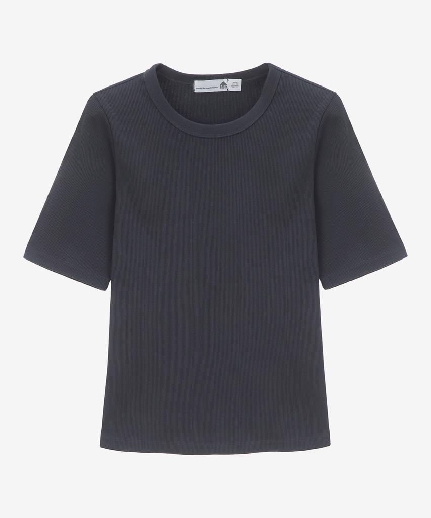 BASIC HOUSE Women'S Ribbed Short Sleeve T-Shirt Dark Grey Lyts3201