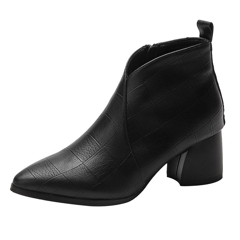 Женские сапоги Модные и универсальные короткие сапоги на среднем каблуке Весенние новые корейские сапоги на толстом каблуке с острым носком Тонкие одинарные сапоги