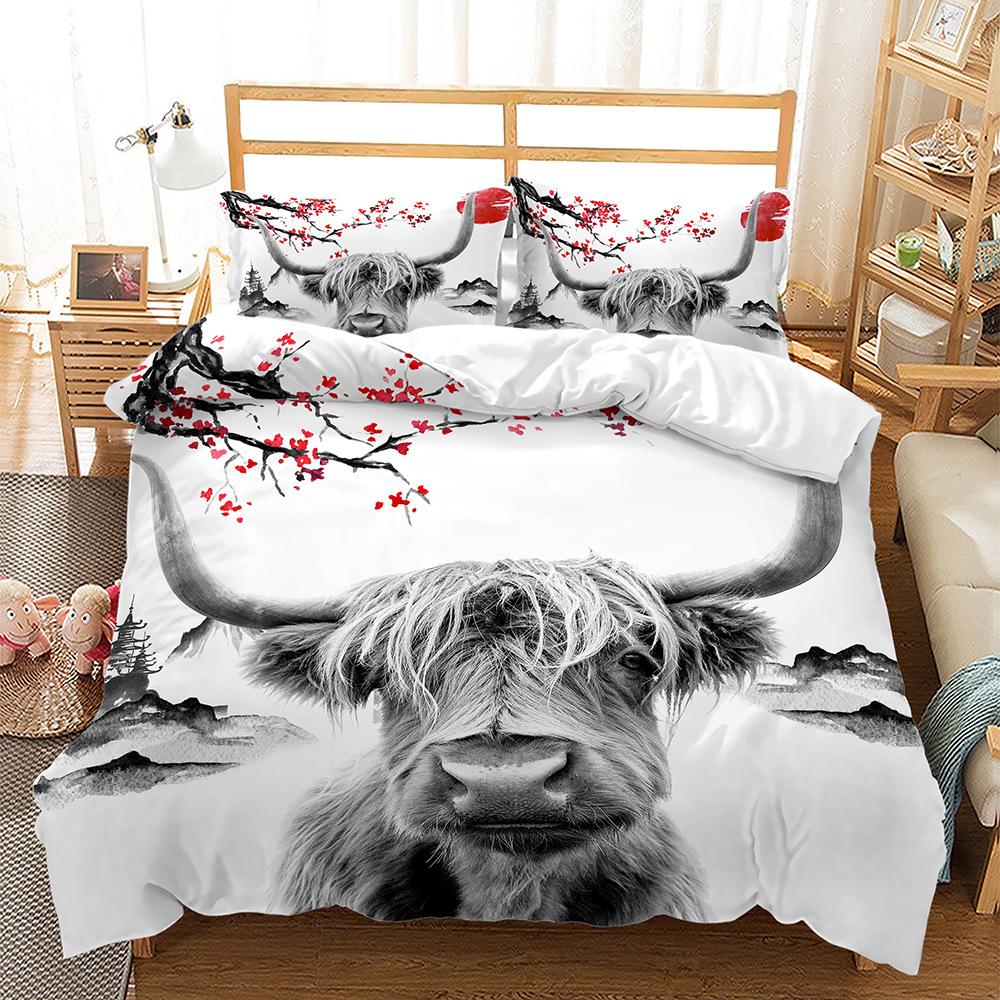 Kit Chinese Ink Landscape Plum Blossom 3D Digital Printing Three-piece Set Four-piece Set