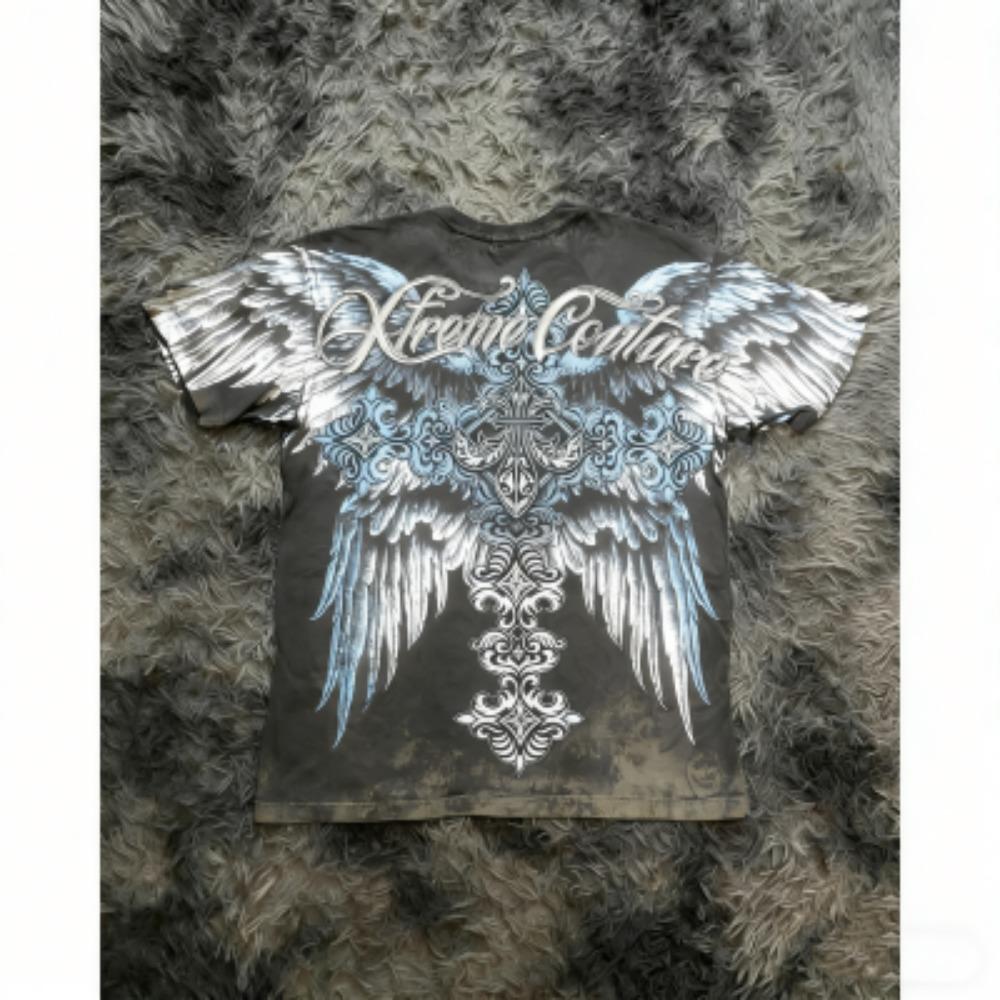 Fashion Summer Men's T-shirt Gothic Skull Cross Wing Print Tees Round Neck T-shirt Outdoor Street Style Top Casual Women's Clothing