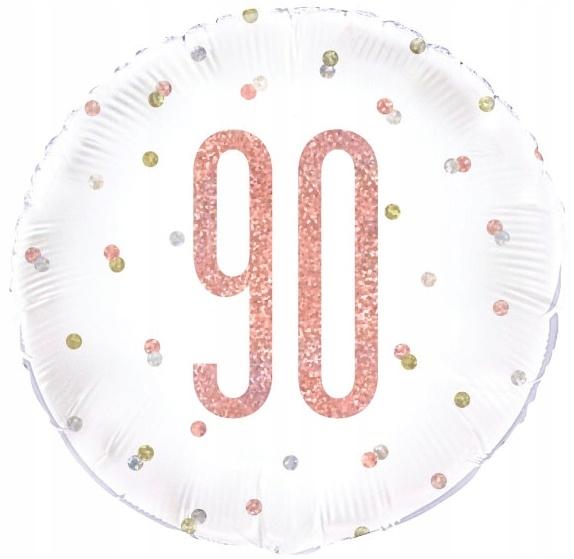 Balon Foliowy Na 90 Urodziny Biały Różowe Złoto Rose Gold Party 45Cm