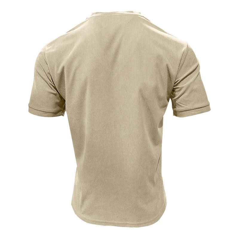 Men's Corduroy T Shirt, V Neck Short Sleeve Solid Color Slim Fit Casual Summer Tee