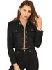 Allegra K Women's Cropped Jacket, Faux Suede, Fold-Over Collar, Button Pockets, Black, Size XL