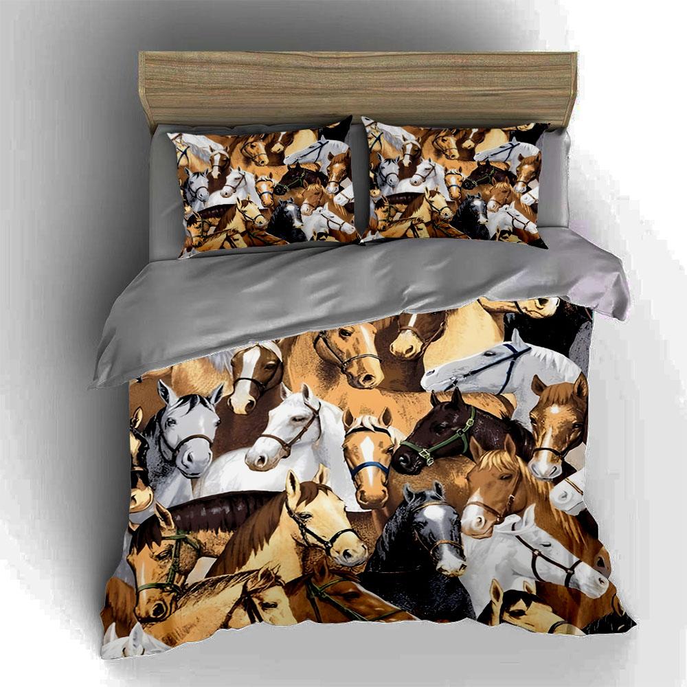 Horse heads pattern Bedding Duvet cover sets Duvet covers Pillowcases gifts (1 * Duvet Cover 2 * Pillowcases, without duvet insert)