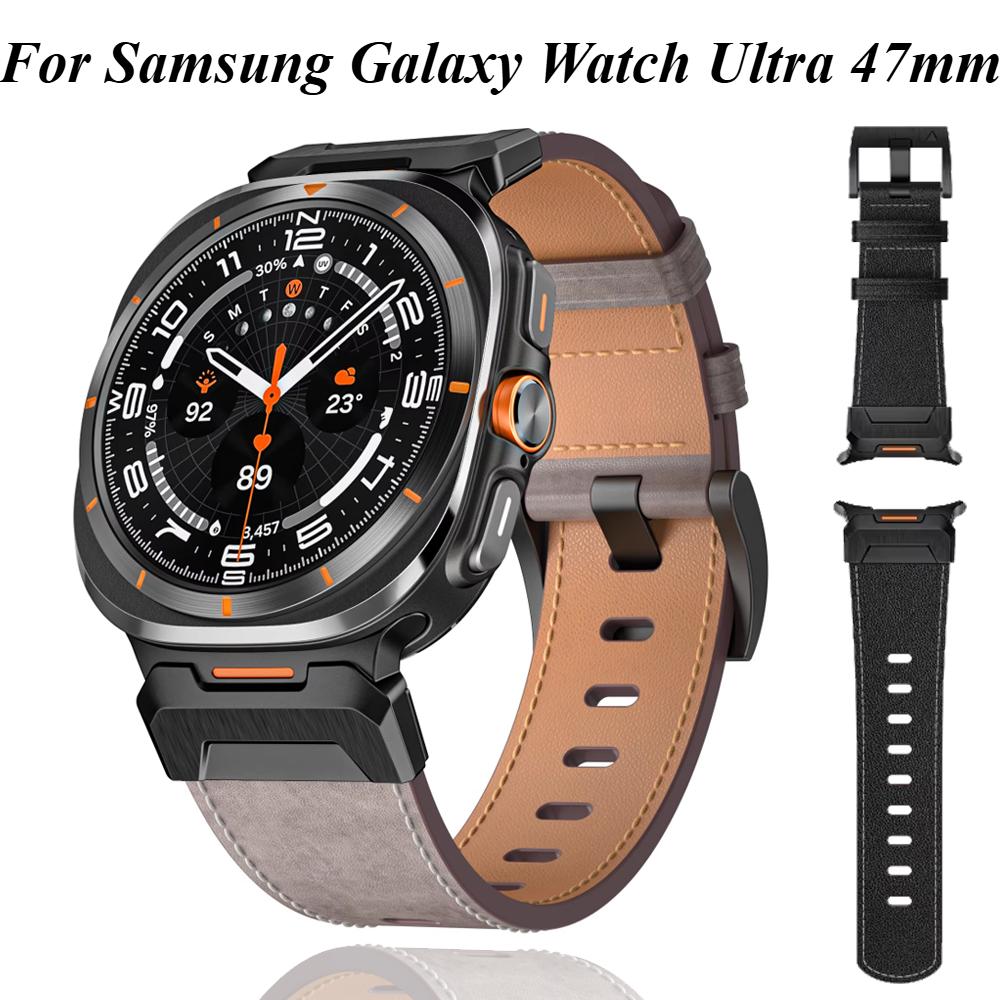 Металлический+Кожаный Ремешок для Samsung Galaxy Watch Ultra 47 мм Аксессуары для Браслета для Samsung Galaxy Watch 8-7 Ultra 47 мм Ремень