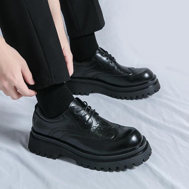 Мужская обувь свадебная обувь на толстой подошве со шнуровкой оксфордские туфли мужские стильные мужские туфли для парикмахеров люксовый бренд кожаная модная обувь для мужчин