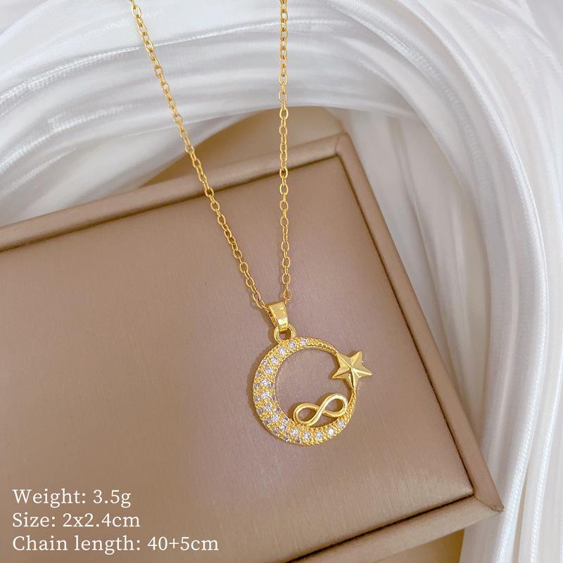 Подвеска-месяц из титановой стали: Элегантный дизайн микро-паве с полным бриллиантовым покрытием, сверкающий и стильный для женщин.