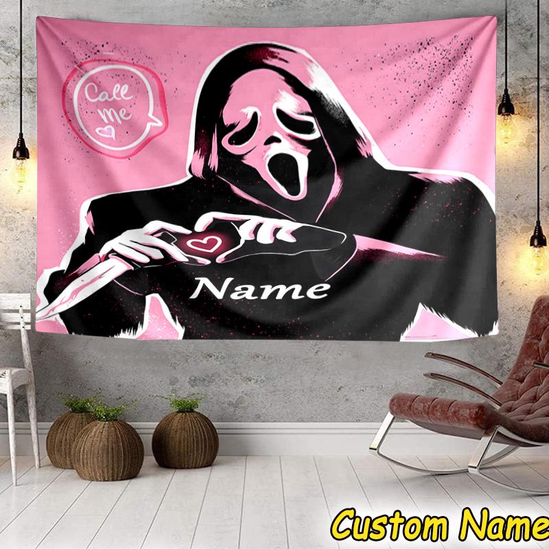 Custom Name Tapestry Horror Characters Tapestry Room Decoration Wall Hanging for Living Room Bedroom, dormitory, Birthday and Christmas gifts