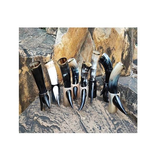 Set of 8 Viking Style Drinking Horns Mug with Stand Authentic Horn Beer Steins