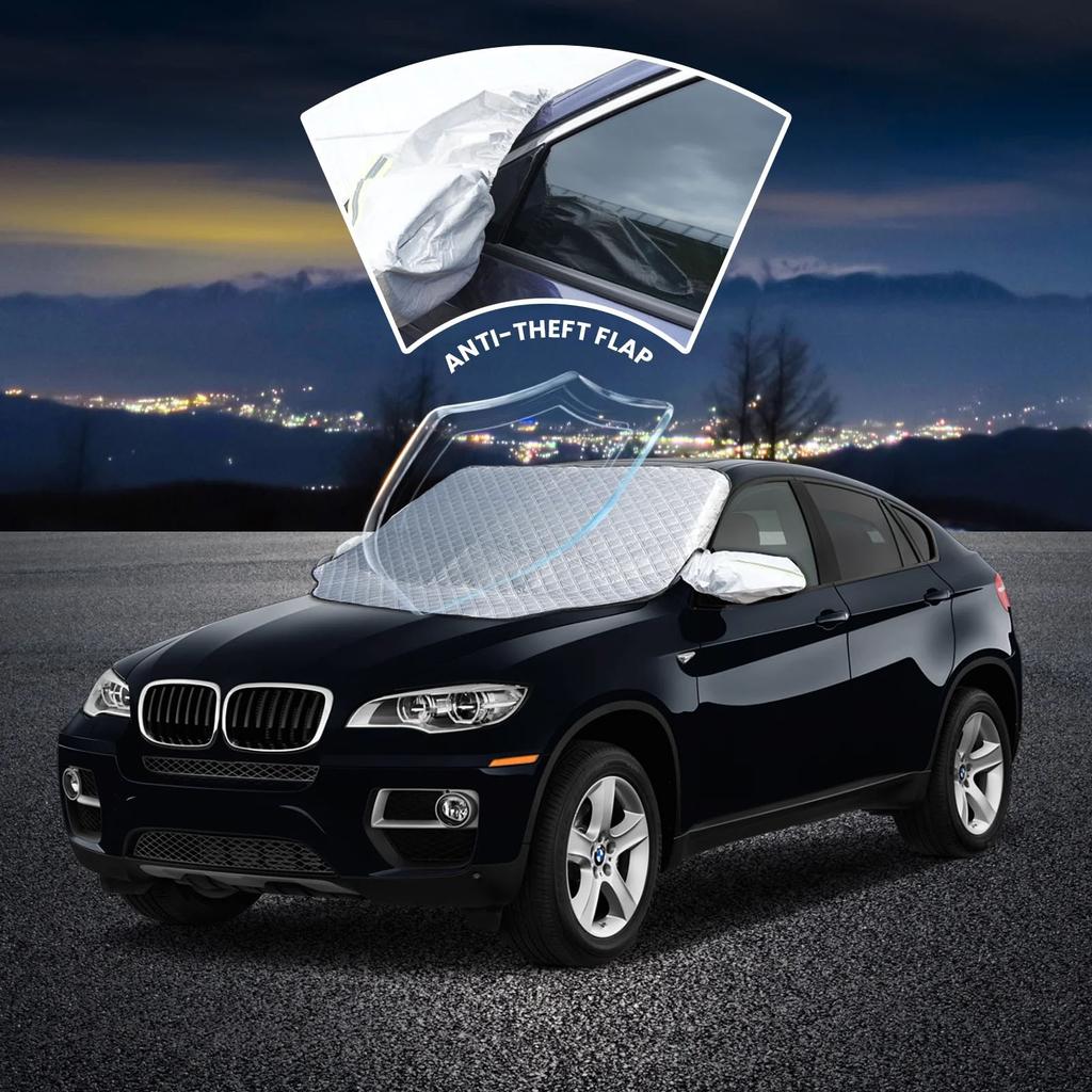 Car Windshield Cover, Snow Cover With Side Mirrors Cover, Windshield Shade With Magnetic Edges For Car SUV CRV Trucks