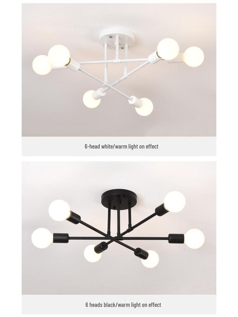 Modern Industrial Multi-Head Wrought Iron Ceiling Light for Living Room or Bedroom