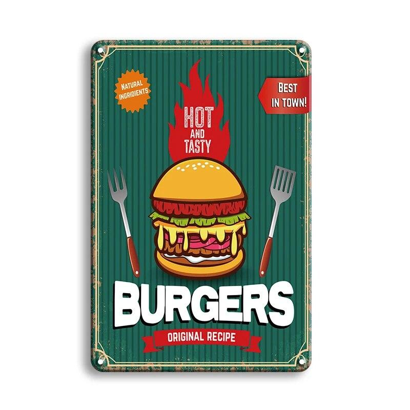 Hot Dogs Burgers Pizza Metal Signs Vintage Posters Kitchen Wall Decoration Tin Sign Bar Home Decor Metal Plaques Art Painting