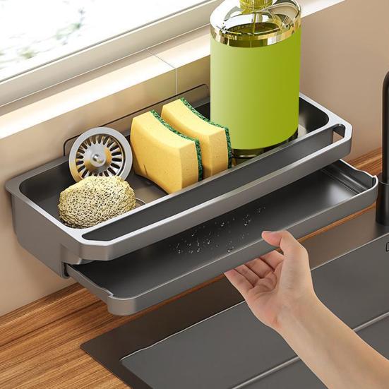 Сливная полка для раковины с подвесным стержнем, держателем для палочек для еды, устойчивая к ржавчине, простая установка, кухонная столешница