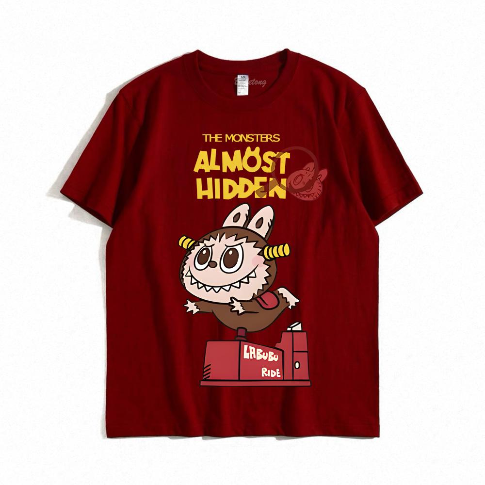 Футболка LABUBU Kawaii 100% хлопок Модные футболки Мультяшные графические футболки Одежда Летняя повседневная футболка Короткий рукав Круглый вырез Топы