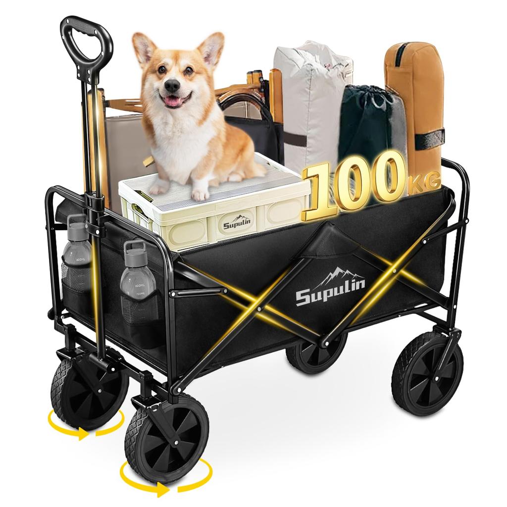 Supulin Carry Carry Large Capacity Load Capacity Outdoor Camping Wide Convergence Sports Cherry Blossom Black Wagon, Cart, Foldable, 100L, 100kg,