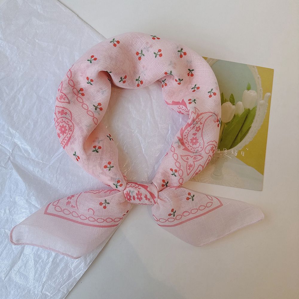 Women's Breathable Square Scarf: Thin with Paisley & Cherry Patterns Versatile Neck Scarf & Headscarf