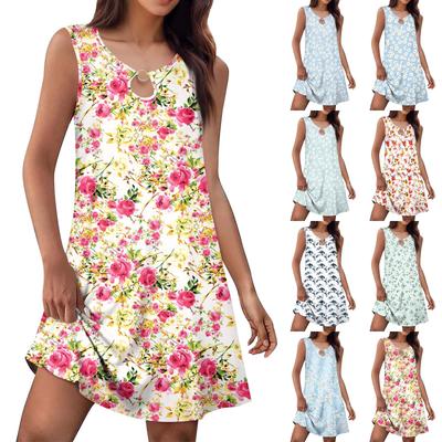 Женское летнее модное платье-майка А-силуэта без рукавов повседневное платье с цветочным принтом/однотонными карманами
