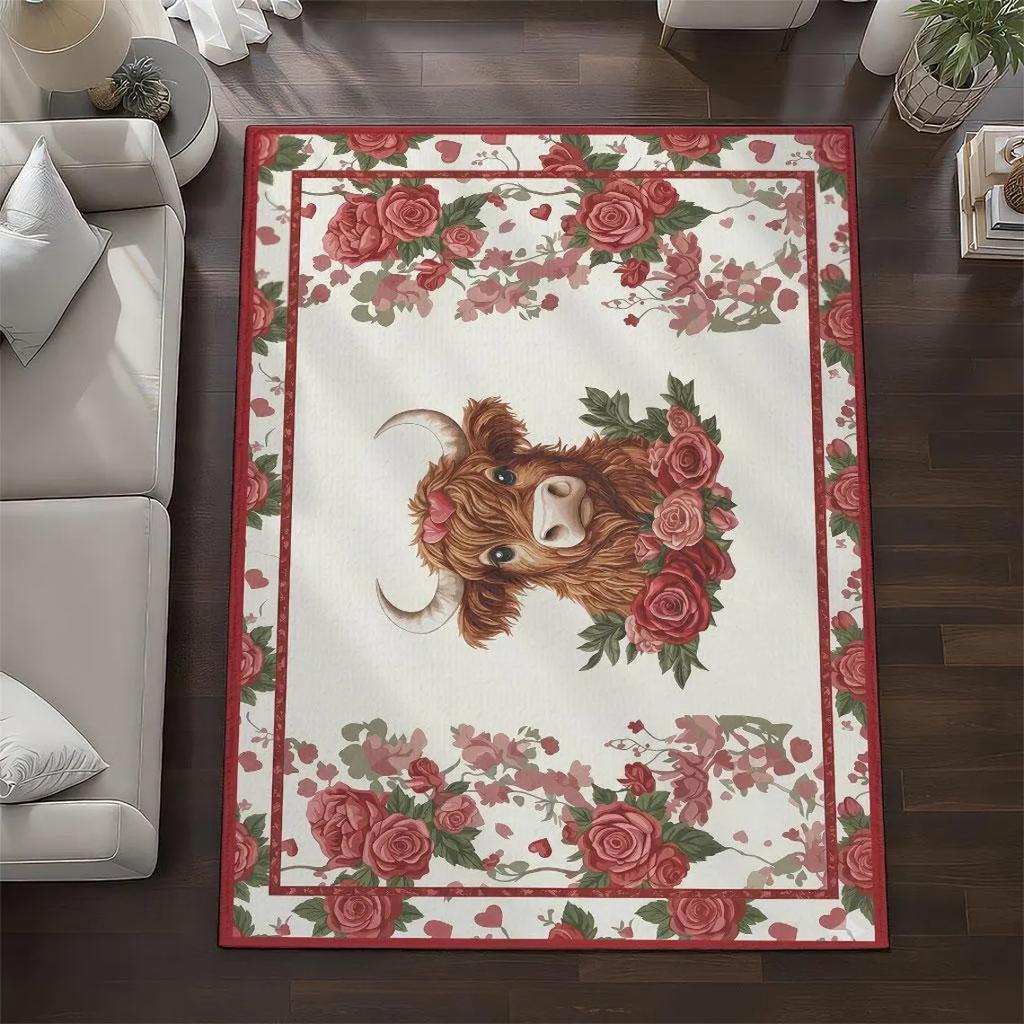 Cartoon Black Cat Print Carpet Dog Highland Cow Decorative Door Mat Entrance Living Room Bedroom Festive Atmosphere Rug