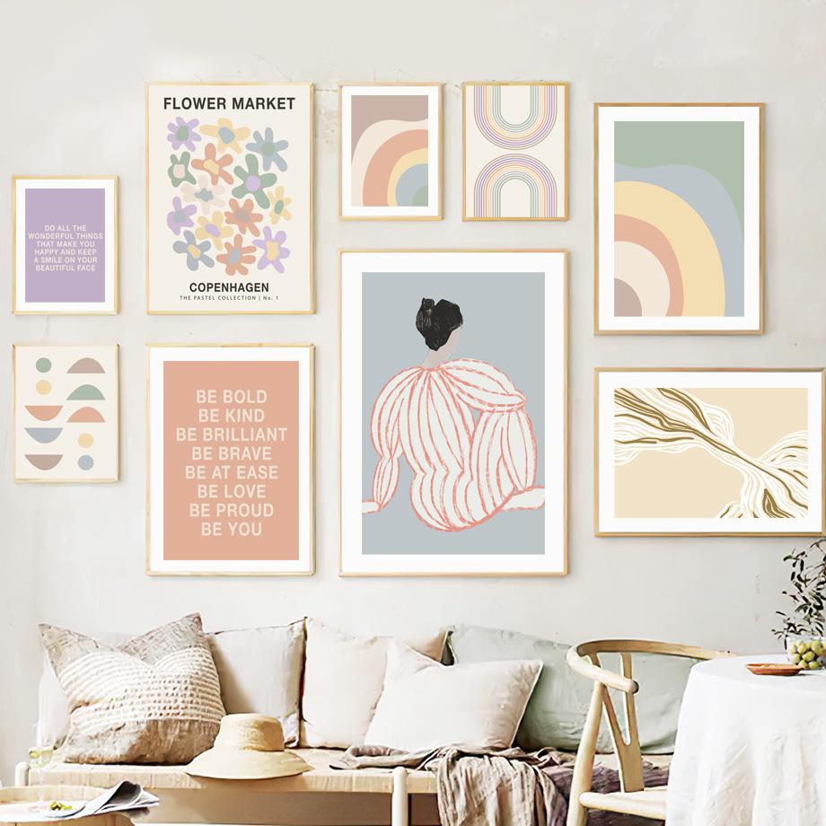 Цветочный рынок Кривая девушка Радуга Абстрактные постеры Печать холст картины скандинавские настенные художественные картины для гостиной домашний декор