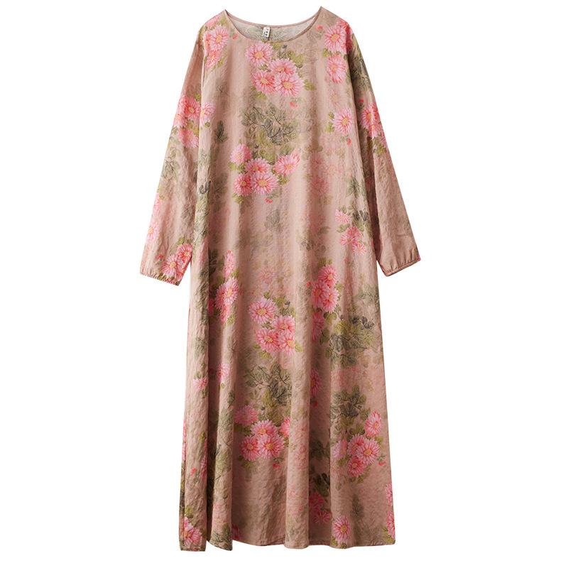 Весеннее литературное платье больших размеров с принтом, круглым вырезом, длинными рукавами, повседневное платье для женщин, вечерние платья