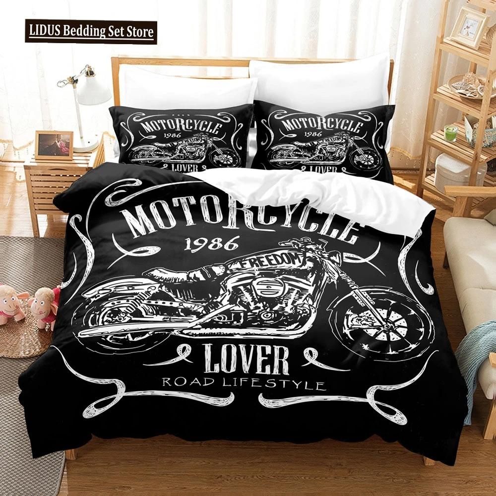Motorcycle Duvet Cover Set Dirt Bike Extreme Sports Theme For Boy Girl Motocross Racer Polyester Bedding Set King Queen Size